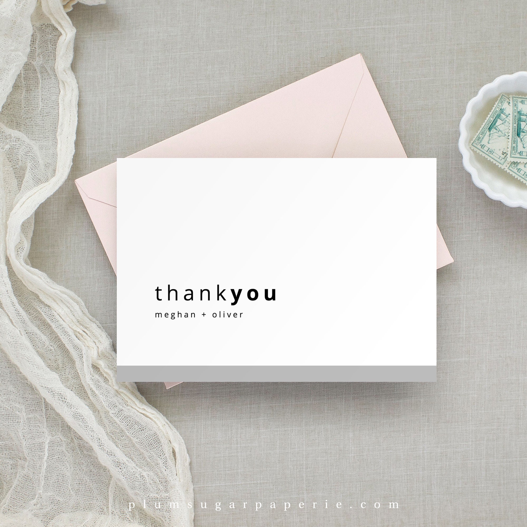 Modern Minimalist Wedding Thank You Card Printable Clean Sans Etsy