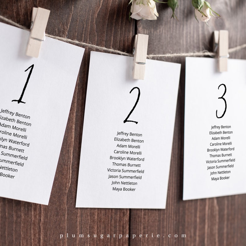 Wedding Table Seating Chart Cards