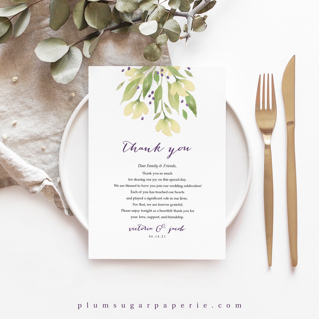 Greenery Wedding Thank You Card Letter Template With Etsy