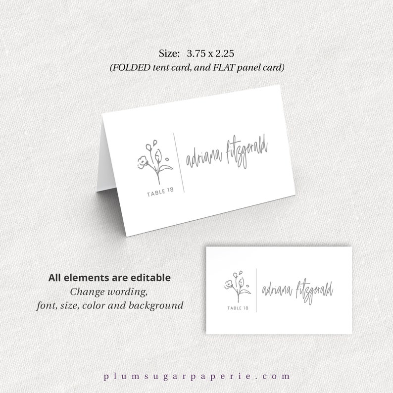 Wedding Reception Table Place Card Printable Template Floral | Etsy