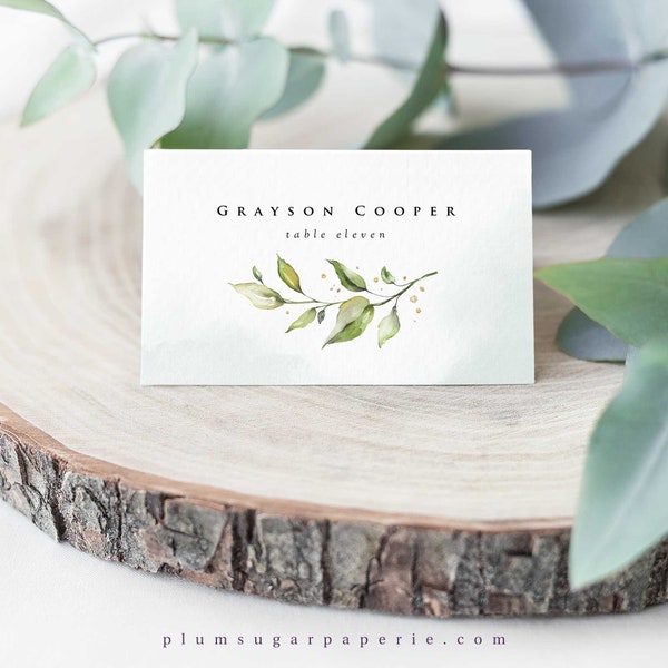 table place setting cards template Wedding Place Cards Boho Greenery Folded and Flat Place Card Templates with Eucalyptus Leaves • DIY Printable, Instant Download • PS337-09