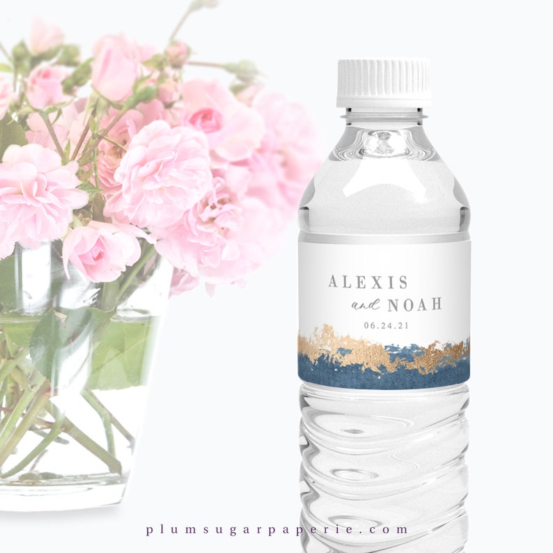 Custom Wedding Favor Water Bottle Labels in Dusty Blue Etsy
