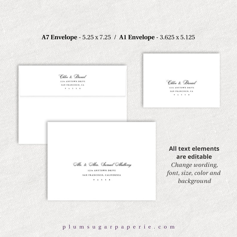PS315-03 A7 Invitation /& A1 Reply Card Envelope Wedding Invitation Envelope Template