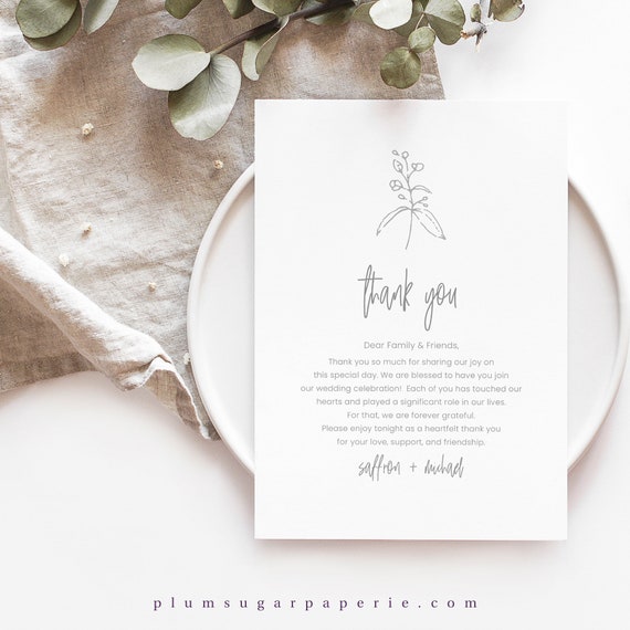 Wedding Thank You Letter Template Printable Reception Thank Etsy
