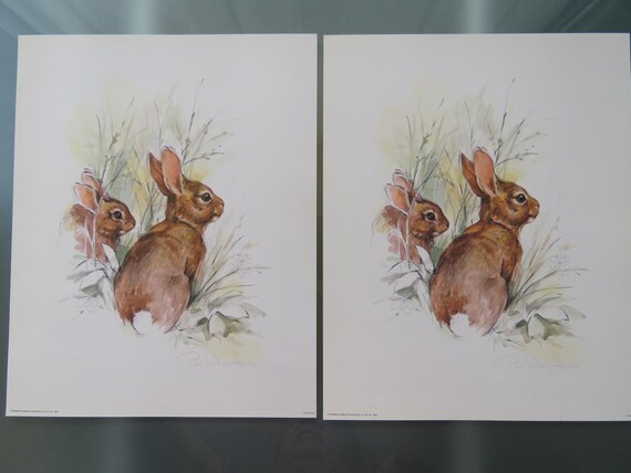 Vintage Bunny Art Prints: Signed Lithographs by Paul Whitney Hunter, 1979
