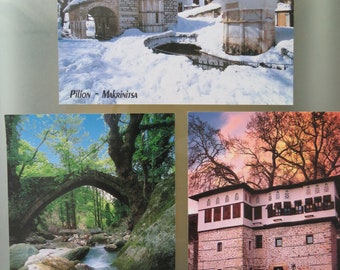 3 Pilio/Vizitsa, Makrinitsa,Tsagarada Greece real photos by M. Pornalis postcards from 90's, printed in Greece/collector cards