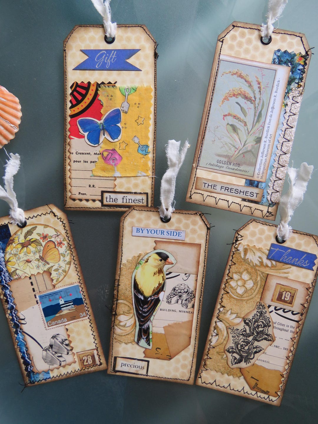 Handmade Vintage Mixed Media Tags: Blue Junk Journal Embellishments - Etsy