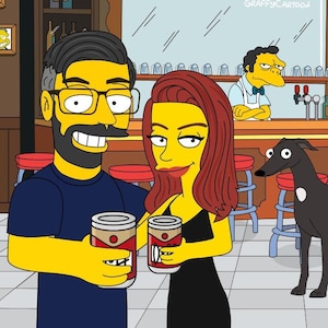 Simpsons Portrait christmas gift Fathers Cartoon couple portait family drawing portrait valentines gift for him simpsons bar wedding gift