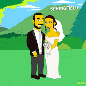 SALE Wedding Simpsons Couple Portrait, Simpsons family portrait, Turned yellow portrait, Custom Simpsons Fan Art, Simpson family portrait