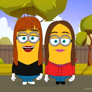 SALE Minions portrait, christmas Gift, father minion portrait, cartoon family, couple portrait, wedding, mens gift, minions couple cartoon