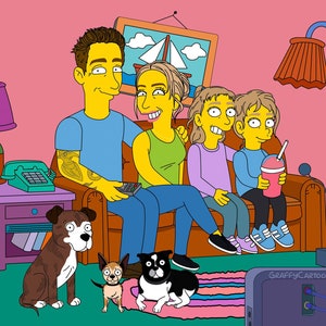 Simpsons Custom Portrait, yellow Character couple, family portrait, christmas gift, Simpsonize me, turnmeyellow, makemeyellow, turnedyellow