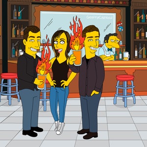 Portret Simpsonów, portret pary w kolorze żółtym, prezent dla chłopaka, kreskówka rodzinna, prezent dla ojca Simpsonizuj mnie, prezent dla niego, turnedyyellow
