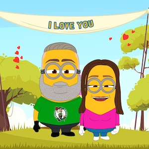 SALE! Minions Custom Portrait Couple cartoon minion Family cartoon Portrait caricature Anniversary Birthday fathers day Gift pet portrait