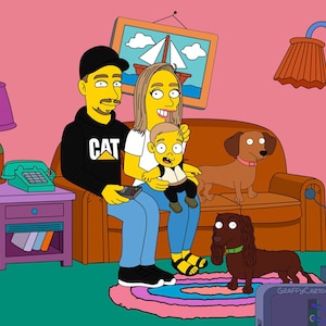 Christmas SALE - Simpsons Portrait, Cartoon couple portait, family portrait, Simpsonize me, turnmeyellow, makemeyellow, turnedyellow