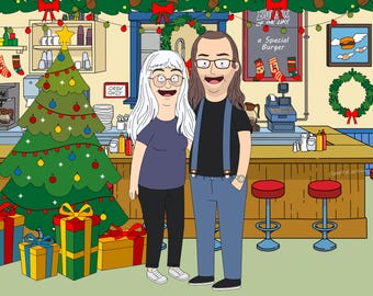 Portret Bob's Burgers | Niestandardowa grafika z parą w kreskówkowym stylu (cyfrowa)