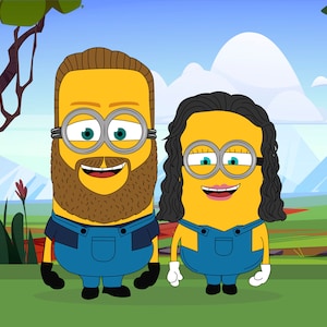 SALE Minions portrait, christmas Gift, father minion portrait, cartoon family, couple portrait, wedding, mens gift, minions couple cartoon