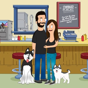 SALE! Personalized Bobs Burgers Custom Portrait -Birthday fathers Gifts For Him Funny Cartoon Bobs Burg Gifts - Couple Art portrait -
