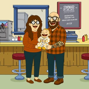 SPRZEDAŻ prezentów dla ojców, Bob Burger Custom Cartoon Portrait, Portret pary, Rodzinna kreskówka, prezent dla niego, Rocznica, Urodziny chłopaka
