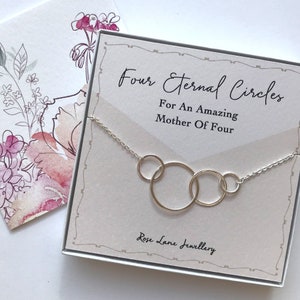 Mother of four,linked circle mother necklace,stirling silver four connecting circle charm, Mum of 4 necklace, Four interlocking circles