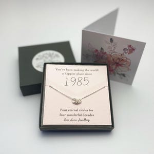 40th Birthday necklace,Silver or Gold,born in 1985,Four rings for four decades,1985 necklace,making the world a happier place,Gold or Silver