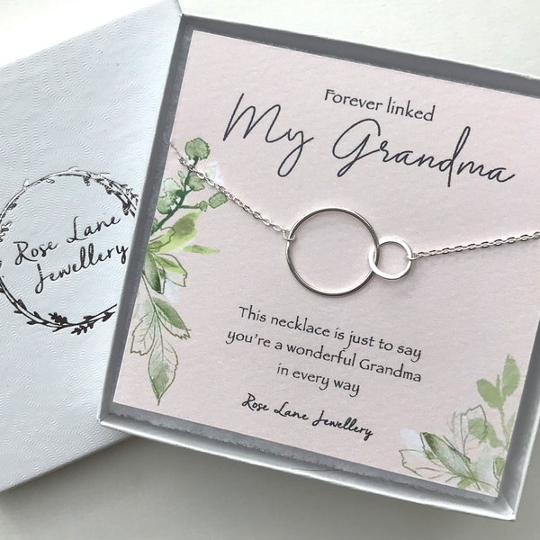Grandma special necklace,linked circle necklace,stirling silver or 18ct Gold two connecting circle charm,necklace for Grandma necklace gift.