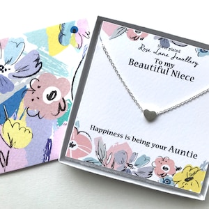 Nichtje zilveren hart ketting, ketting voor nichtje, verzilverd hart charme ketting 'Geluk is je tante zijn', met geschenkdoos en kaart