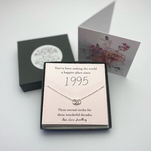 30th Birthday Necklace, 1995 necklace,Silver or Gold, Three rings for three decades, Born in 1995 necklace, special 30th necklace,18ct gold