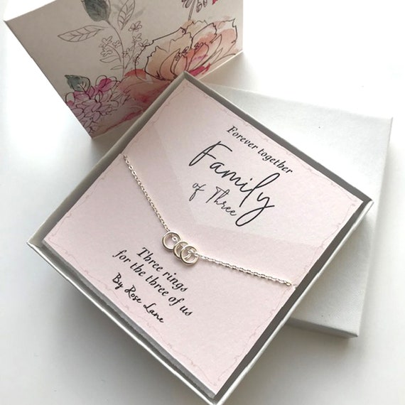 Family of Three Charm Necklace Three Ring Charms for Three Family Members Ring Necklace Stirling Silver 3 Rings for 3 Family gift Box. Etsy