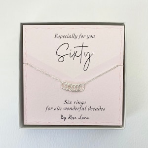 60th Birthday necklace, six rings for six decades, Ring necklace sterling silver, six ring charm silver necklace, with gift box,sixty