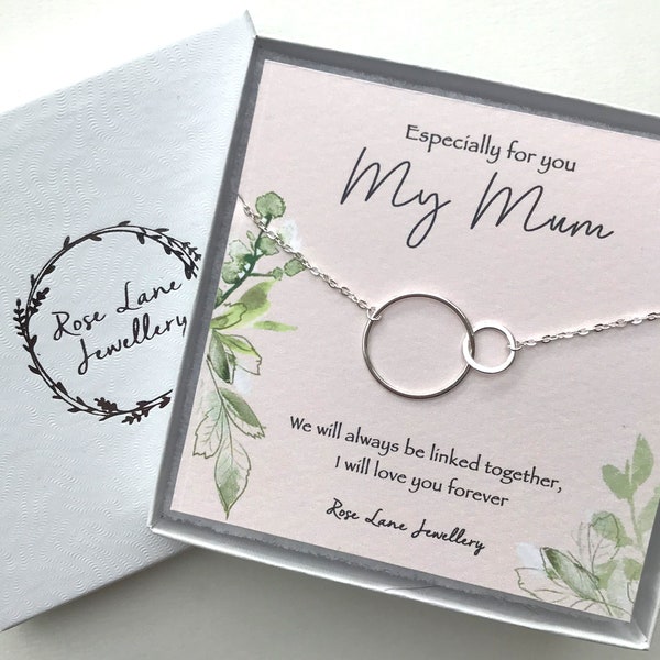 Mum special necklace,linked circle necklace,stirling silver two connecting circle charm,necklace for Mum necklace, Two interlocking charms