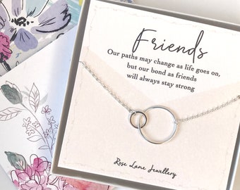 Friends,linked circle friends necklace,stirling silver two connecting circle charm, Love necklace, two interlocking circle,Friend charm gift