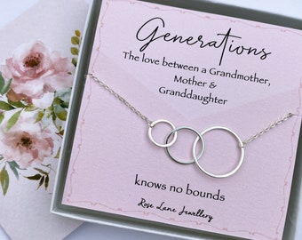 Three generations special necklace,Silver linked necklace,Mothers day necklace, necklace for Nana ,Grandmother,Mother, granddaughter