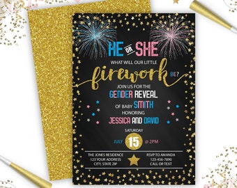 Gender Reveal Invitation, Gender Reveal Invite, Firework Gender Reveal, Firecracker Gender Reveal, Gender Neutral, Instant Download, Digital