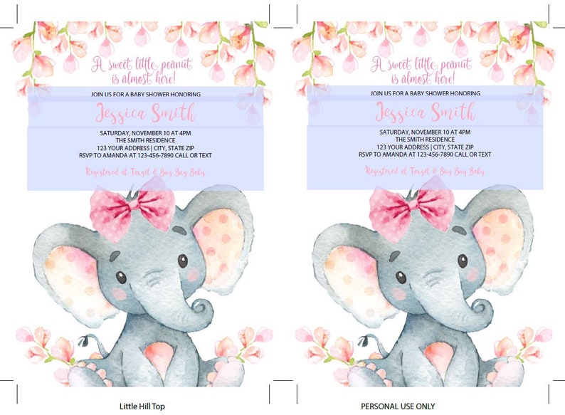 Elephant Baby Shower Invitation Girl Baby Elephant Girl Baby | Etsy