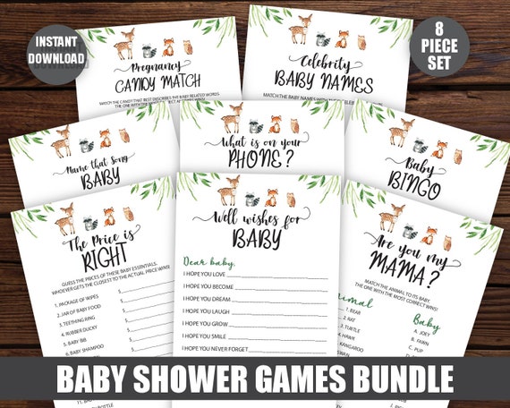 Woodland Baby Shower Game Package Printable Games boy girl