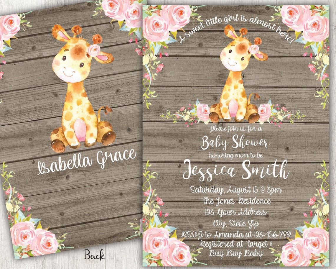 Giraffe Baby Shower Invitation Baby Giraffe Girl Baby Shower Etsy