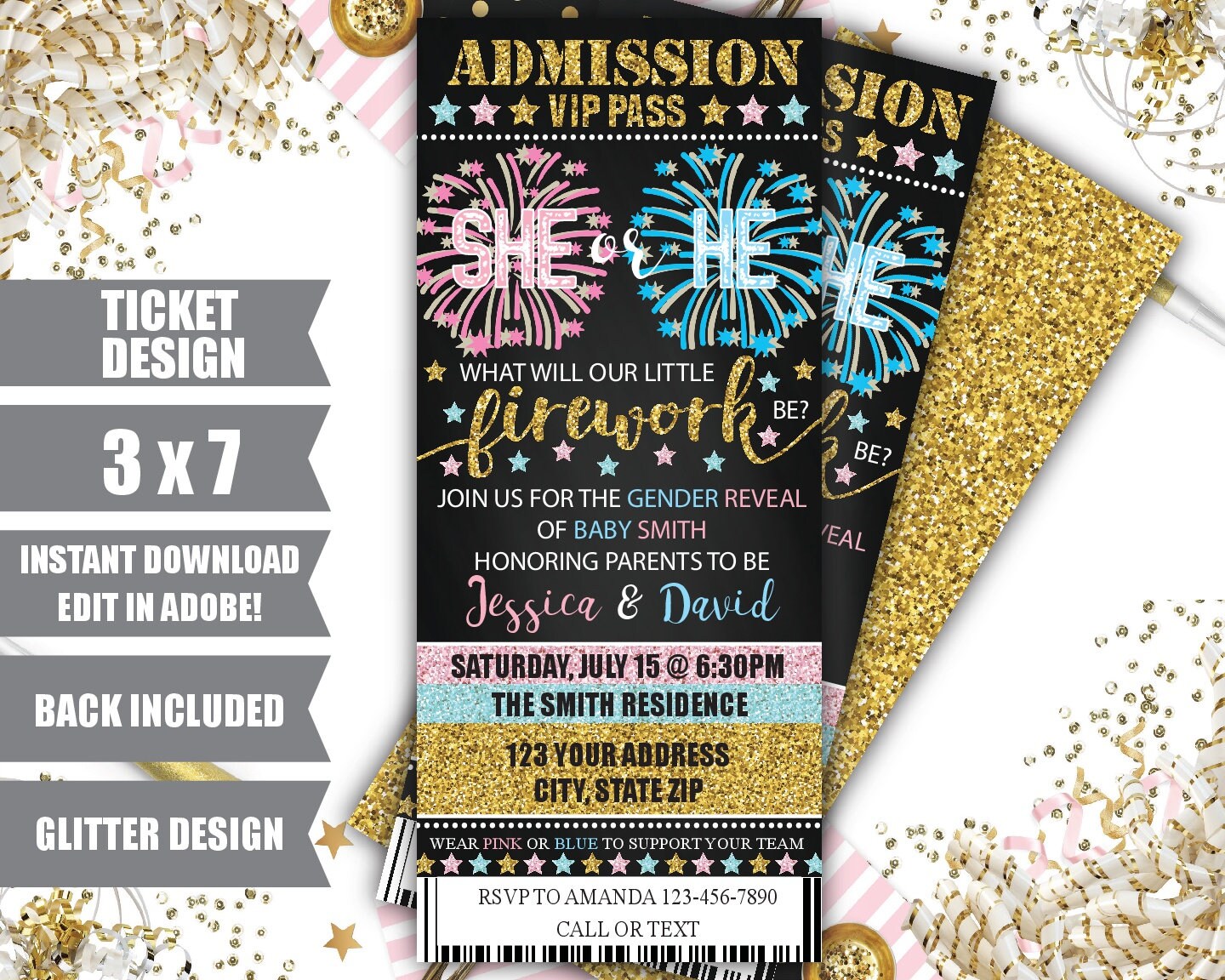 Firework Gender Reveal Invitation Firework Invite 4th of Etsy