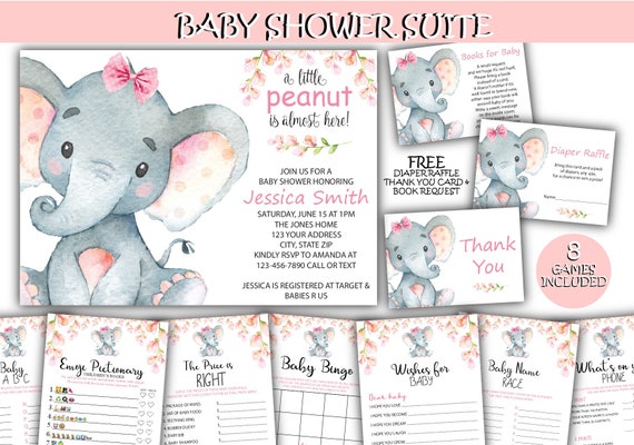 baby girl elephant invitations