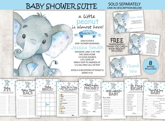 Elephant Baby Shower Decorations Printable Set Boy Animal Etsy