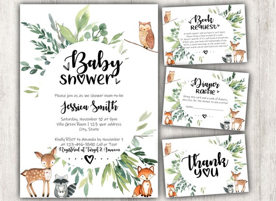 etsy baby shower invitations woodland