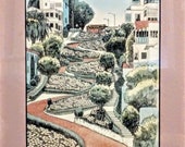 1990 39 s Lithograph, Modern Vintage, Lombard St. San Francisco, Pencil Signed, Hand Colored