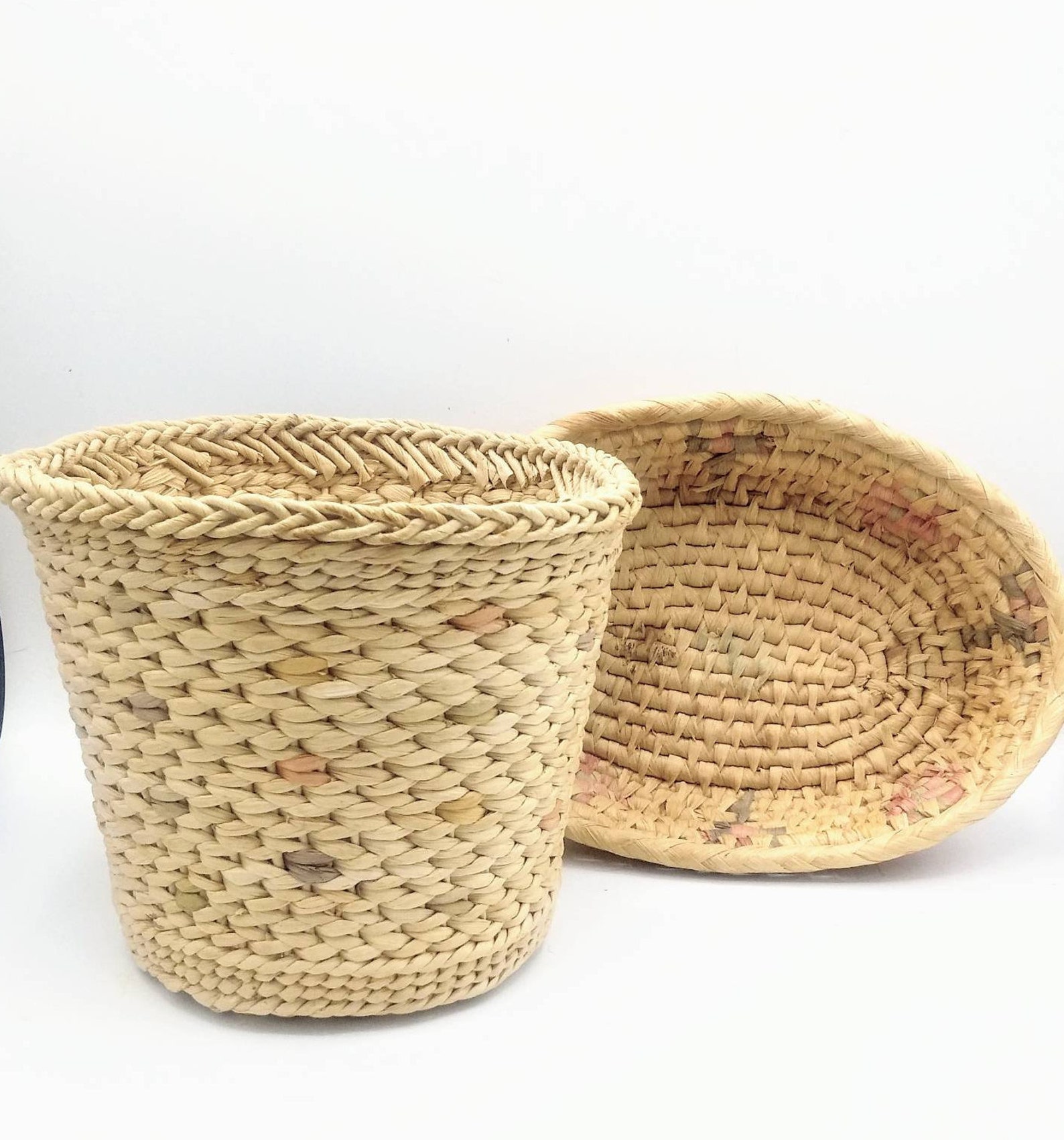 Woven Rope Basket Set Multicolor Pattern Vintage Etsy