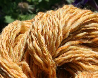 Golden Merino Handspun Yarn Plyed with Thread