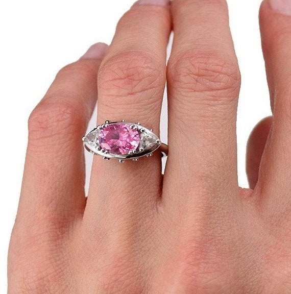 Lovely Sterling Silver Faceted Pink Topaz Diamond… - image 1