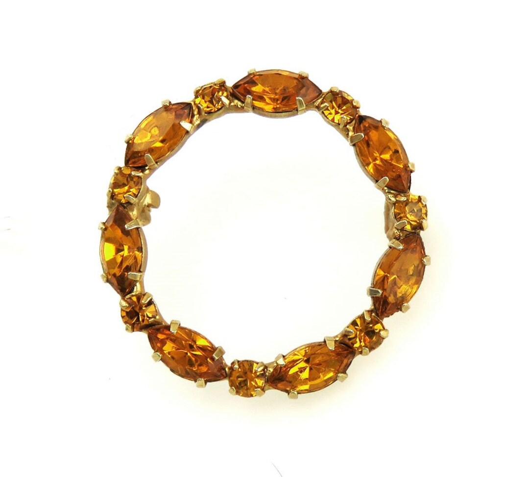 Antique/vintage 1950s Gold Tone & Citrine Rhinestone Circle Pin/brooch ...