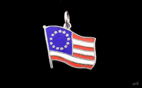 Meaningful Sterling Silver Red Blue White Enamele… - image 1