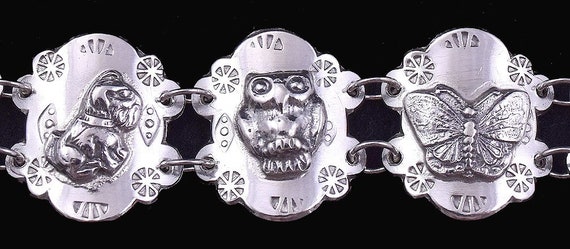 Dazzling 900 Purity Silver Link Bracelet w/ Anima… - image 3