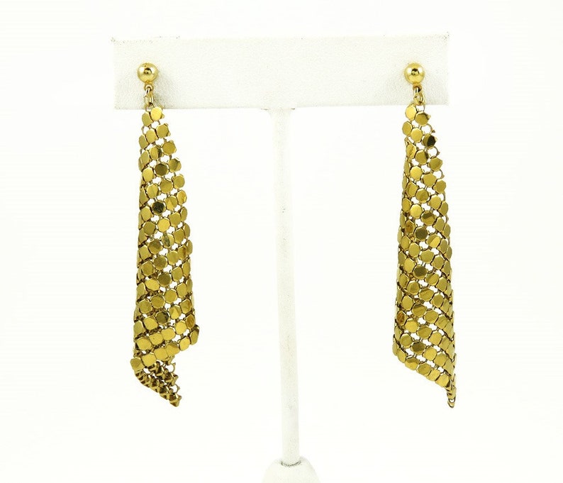 Long Gold Tone Mesh Dangle Earrings Unique Highend Look Etsy