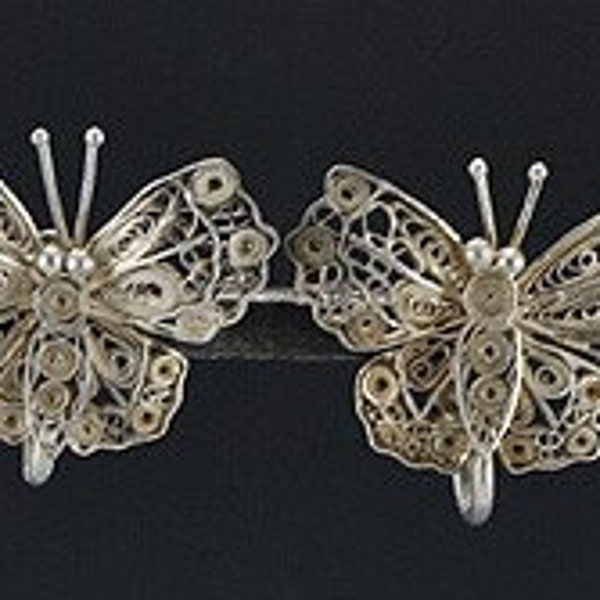 3 Pairs Vintage Sterling Silver Filigree and Abalone Shell Butterfly or Moth Earrings