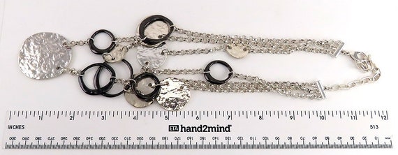 Neat Multi Strand Chain Overlapping Silver & Onyx… - image 2